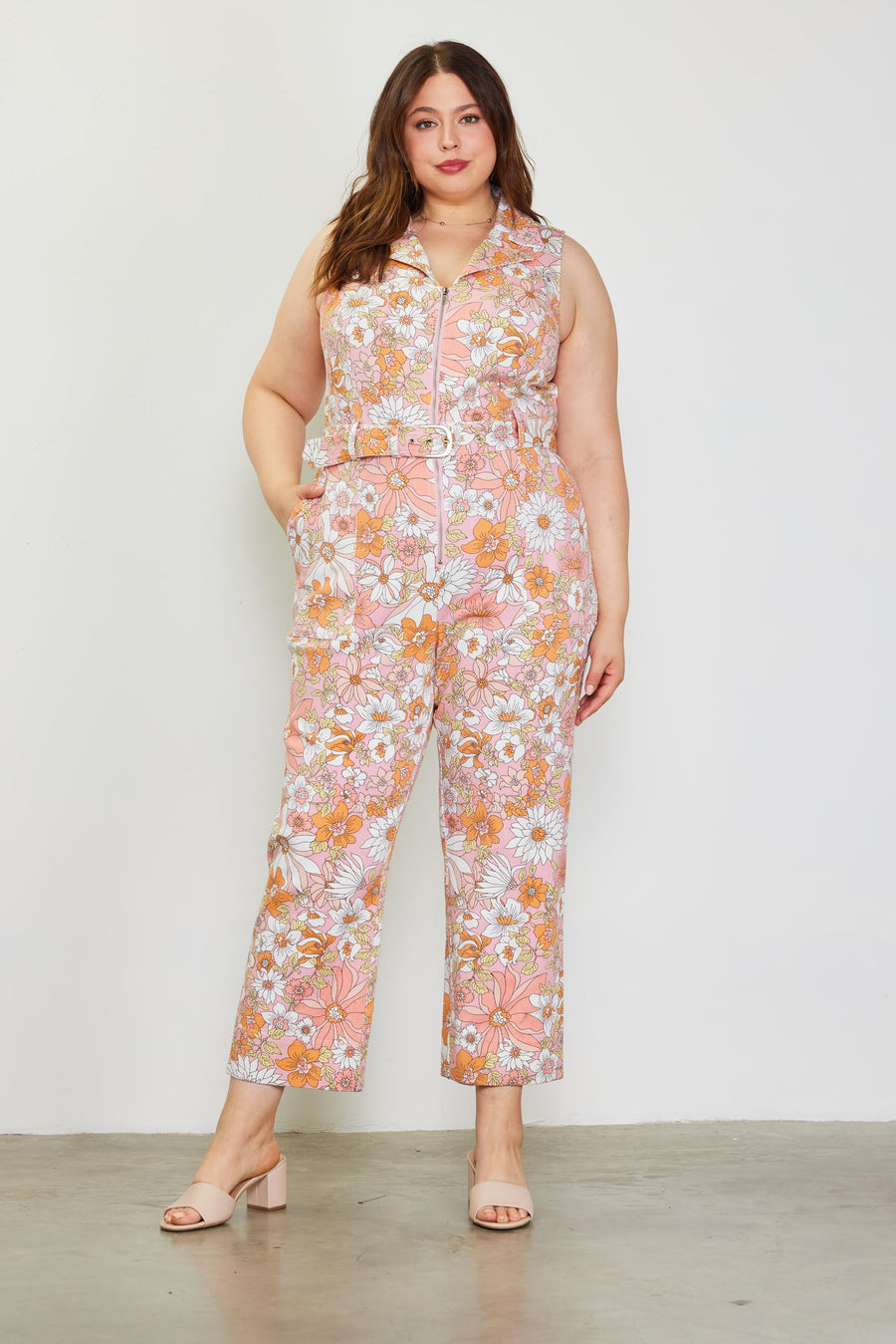 Barbara | Woven Twill Floral Zip-Up Jumpsuit