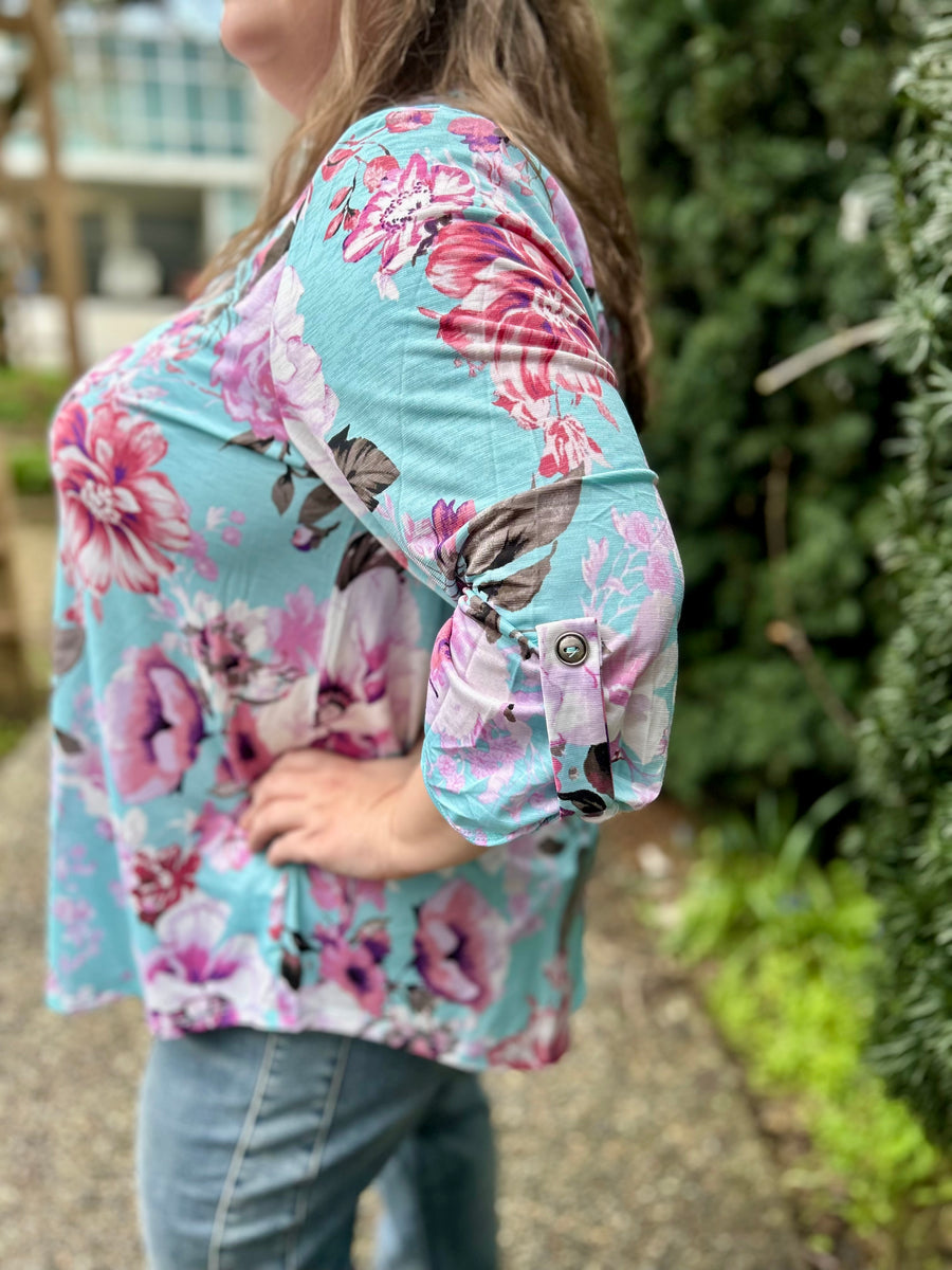 Lizzy Floral 3/4 Sleeve Top | Mint