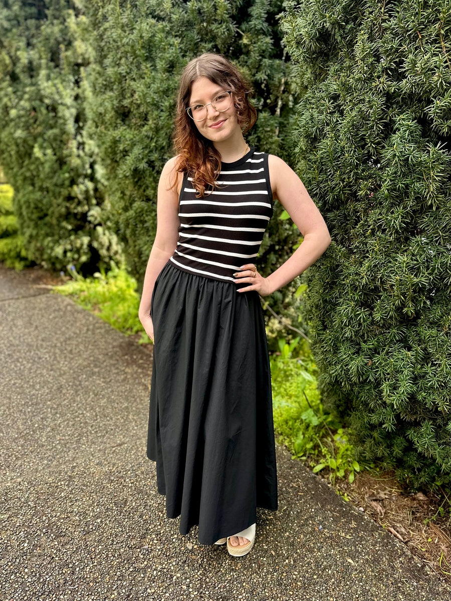 Emilia | Cotton Maxi Dress With Knit Top | Black