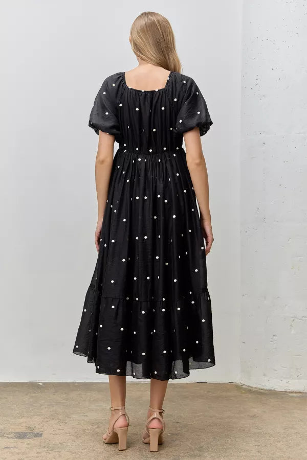 Bubble Breeze | Embroidered Dot Midi Dress | Black
