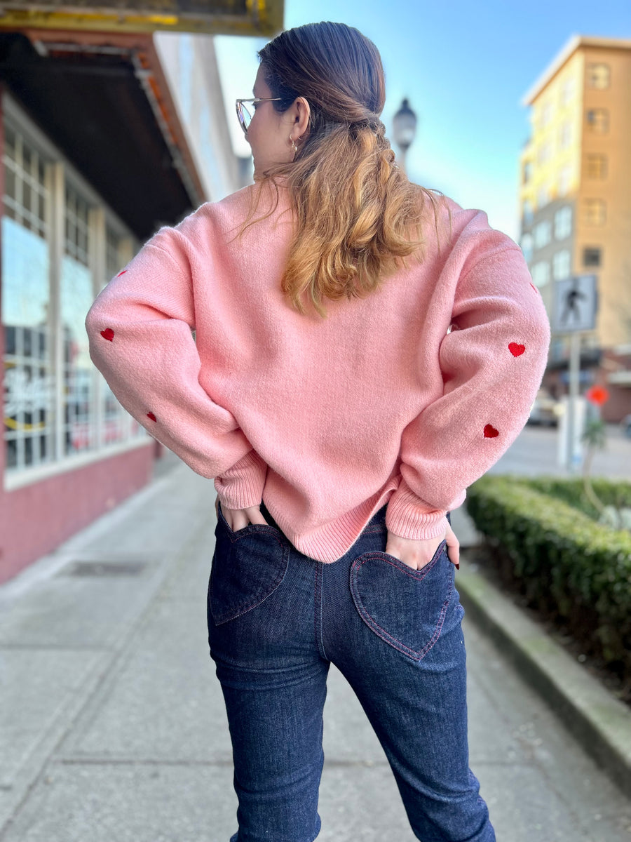 Bianca | Heart Pullover Boxy Knit Sweater | Pink