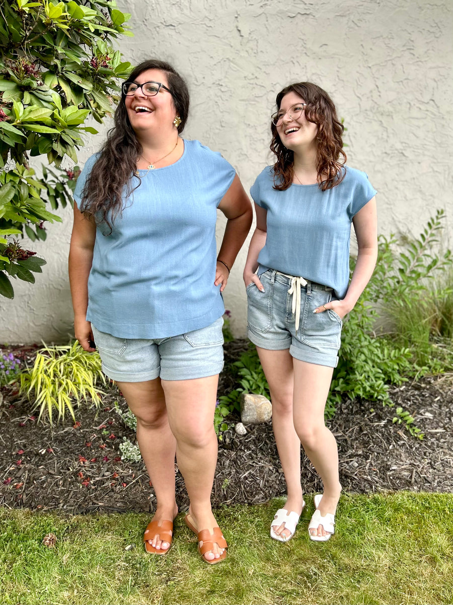 Keira Round Neck Linen Blouse | Dusty Blue