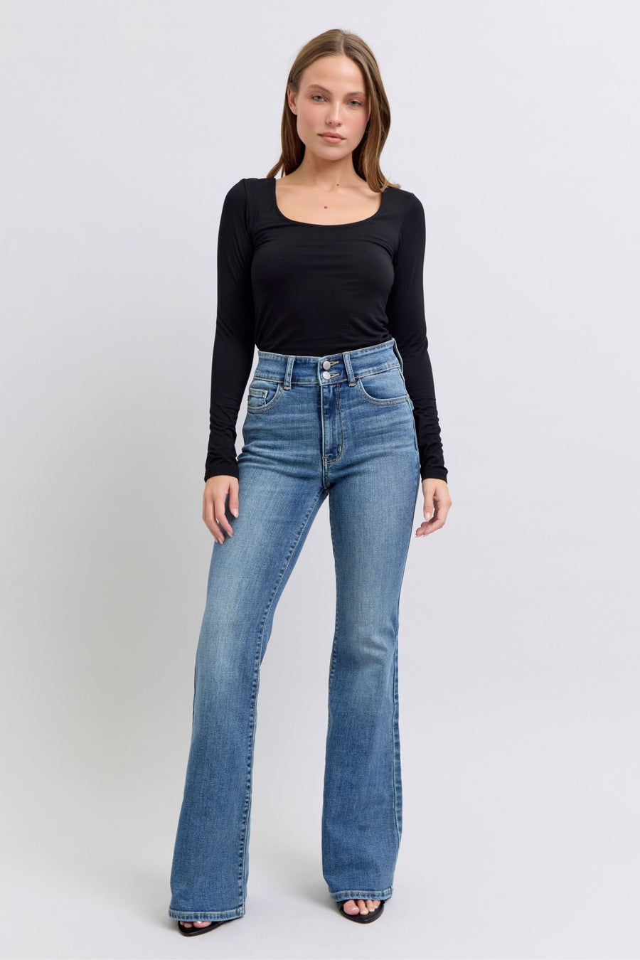 Halftime Show | High Waist Two Button Flare Jeans with Tint (Judy Blue Style 82630)