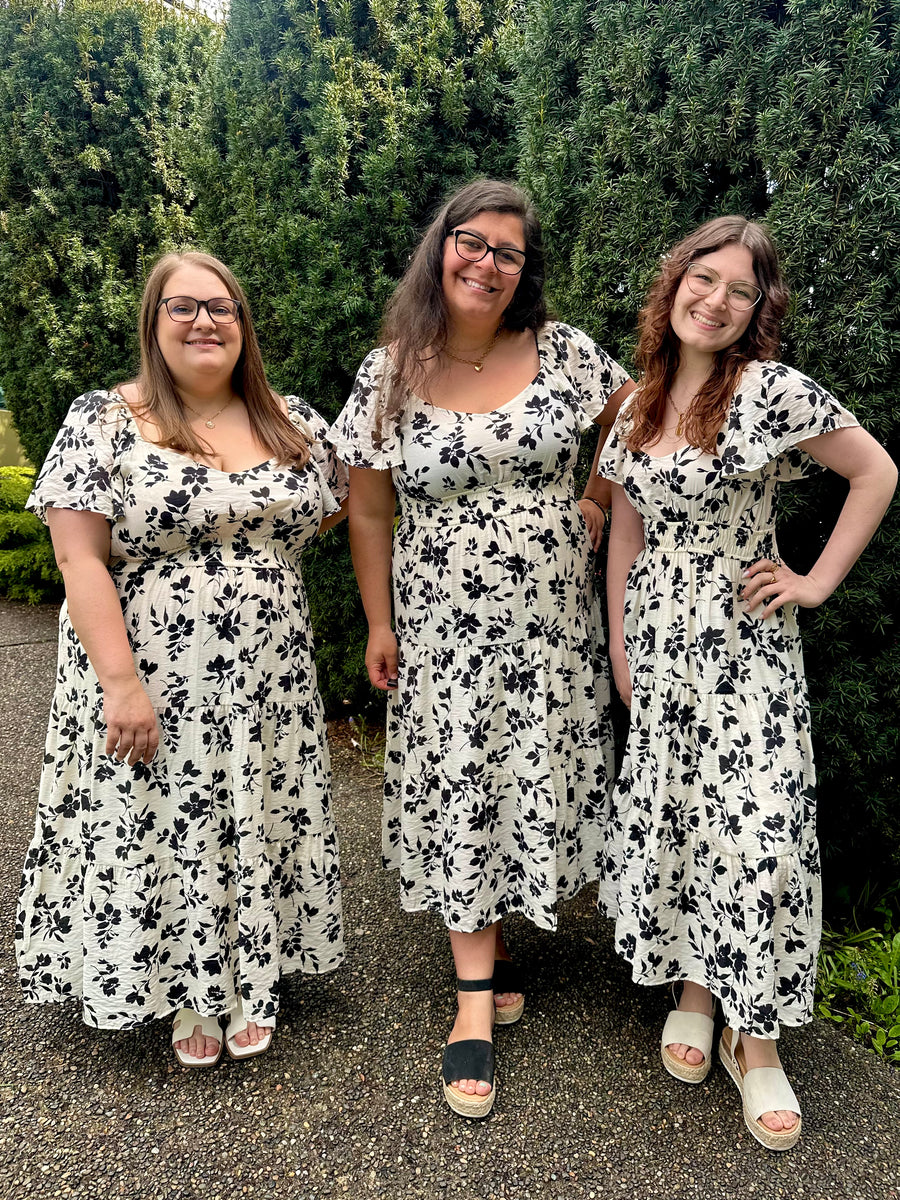 Fiore Bella | Floral Short Sleeve Midi Dress | Cream