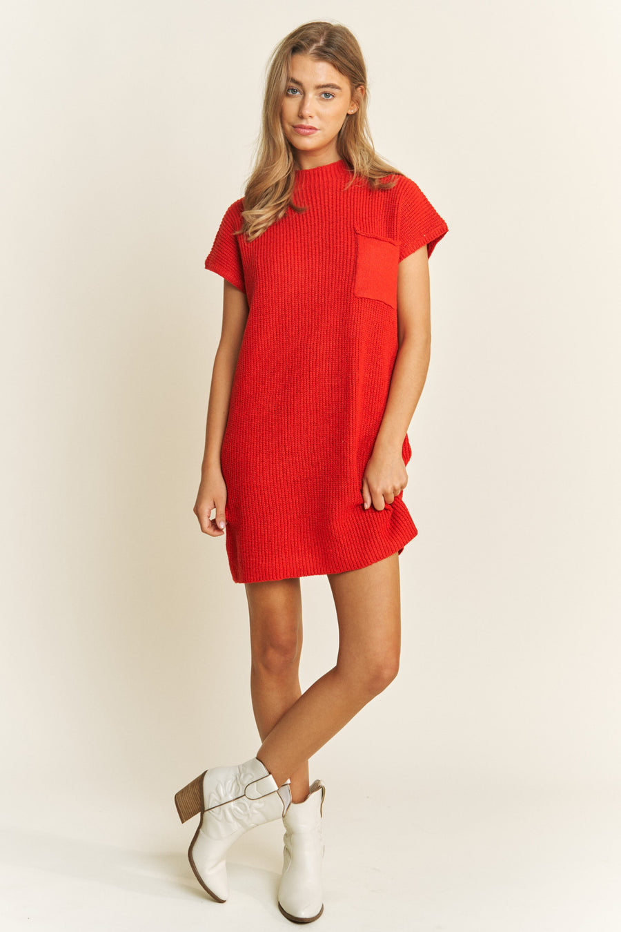 Leanne | Drop Shoulder Sweater Knit Relaxed Mini Dress | Red