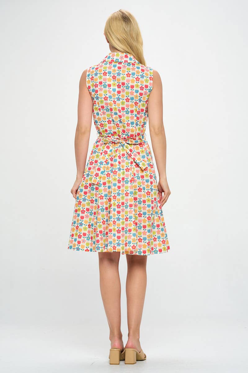 Petal Perfection | Sleeveless Flower Print Cotton Dress