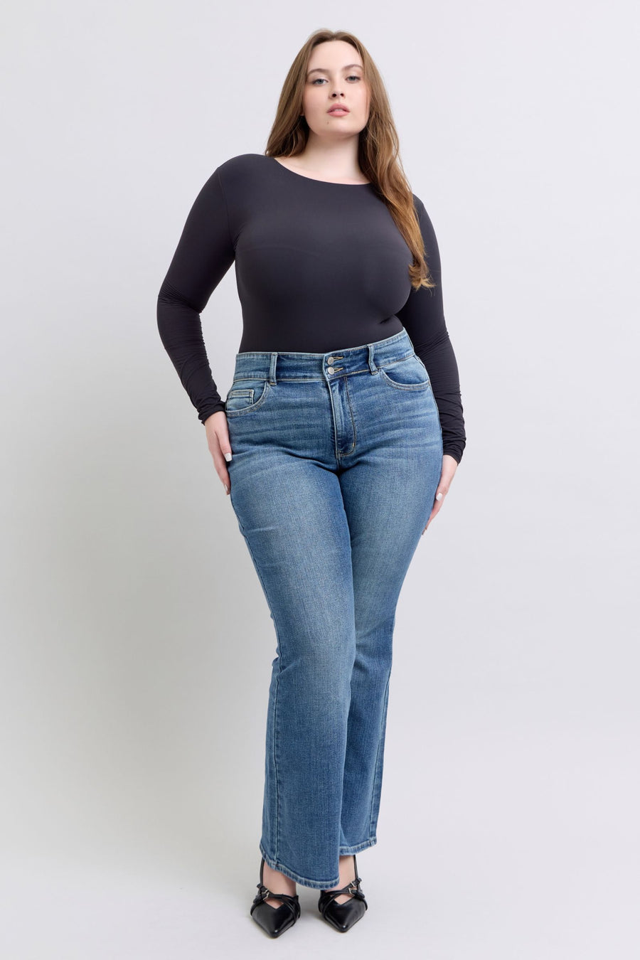 Halftime Show | High Waist Two Button Flare Jeans with Tint (Judy Blue Style 82630)