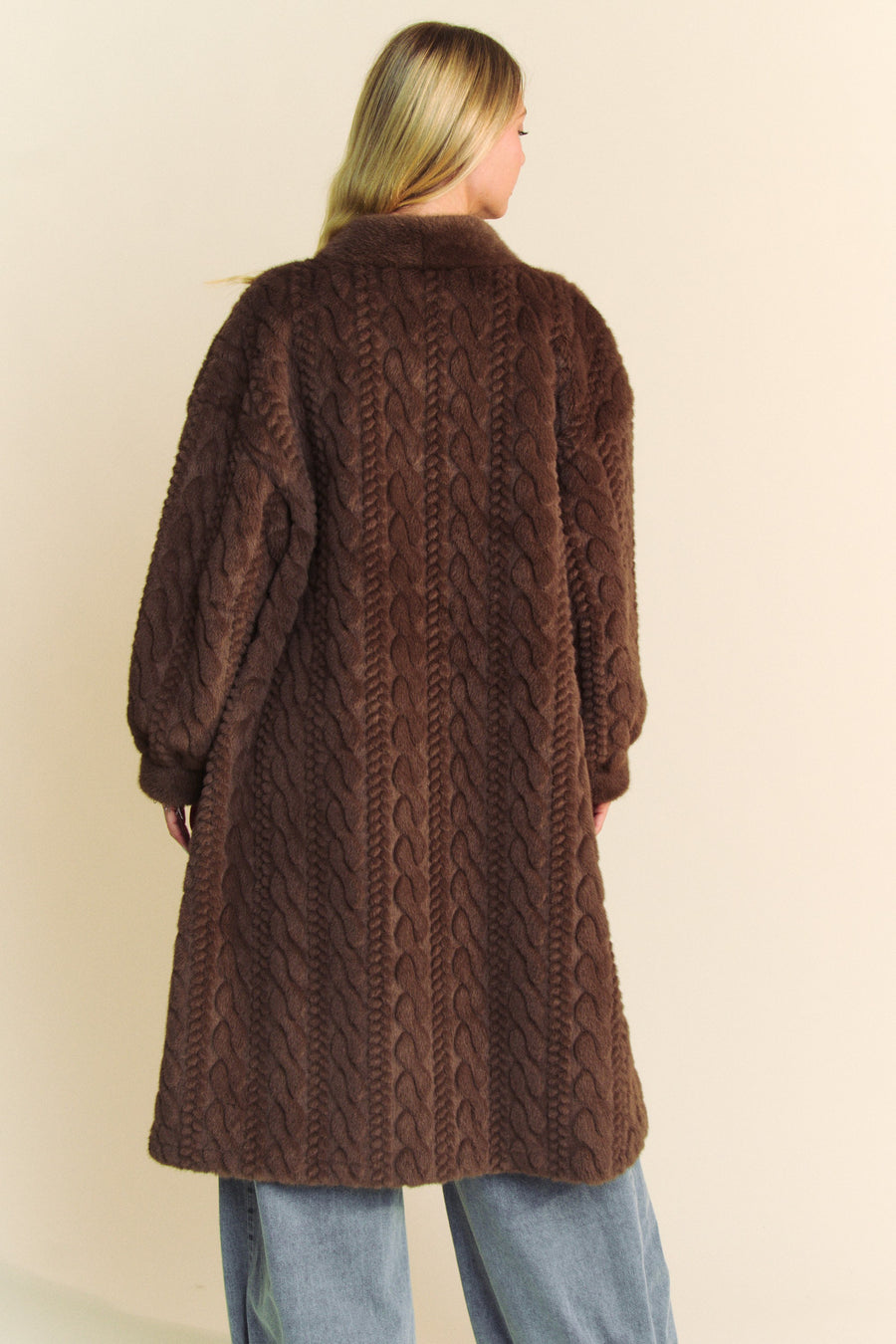 Curtain Call | Faux Fur Rib Pattern Long Coat | Brown