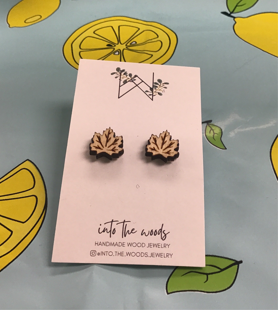 Wooden Maple Leaf Earring