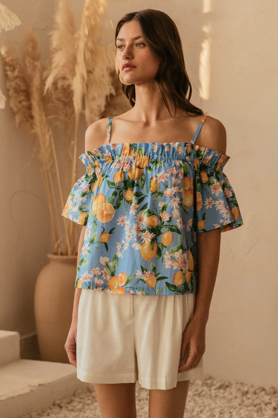 Squeeze The Day | Off Shoulder Print Cami Top | Citrus