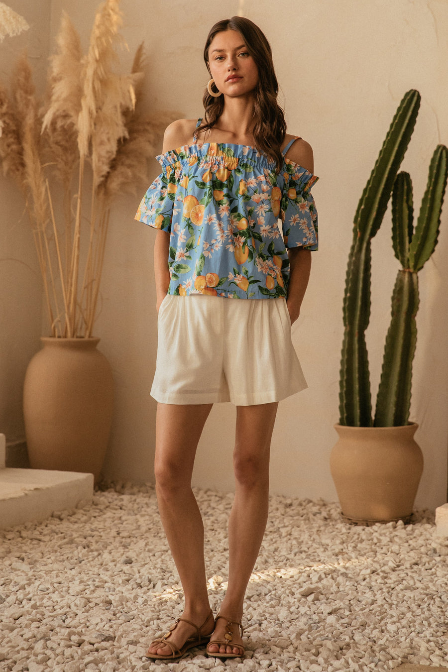 Squeeze The Day | Off Shoulder Print Cami Top | Citrus