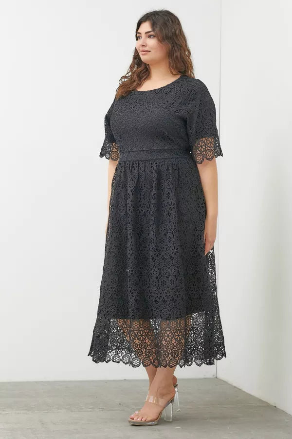 Kate | Lace Trimmed Midi Dress | Black *ONLY SMALL & 3X LEFT* *FINAL SALE*