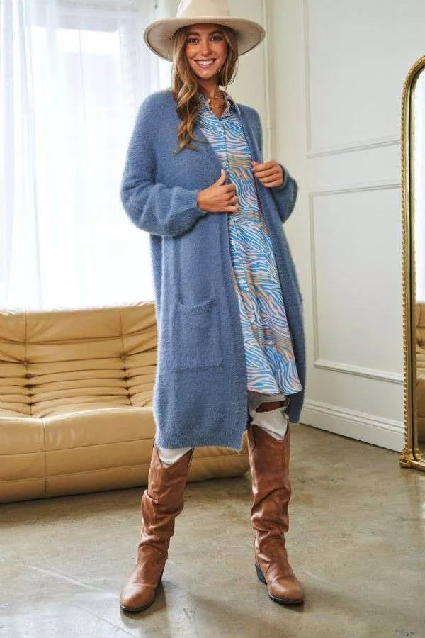 Denali | Textured Cozy Thick Oversized Loose Fit Cardigan | Grey Blue *FINAL SALE*