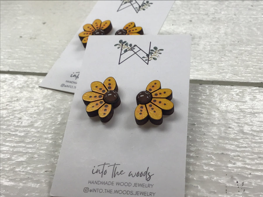 Wooden Sun Flower Earrings