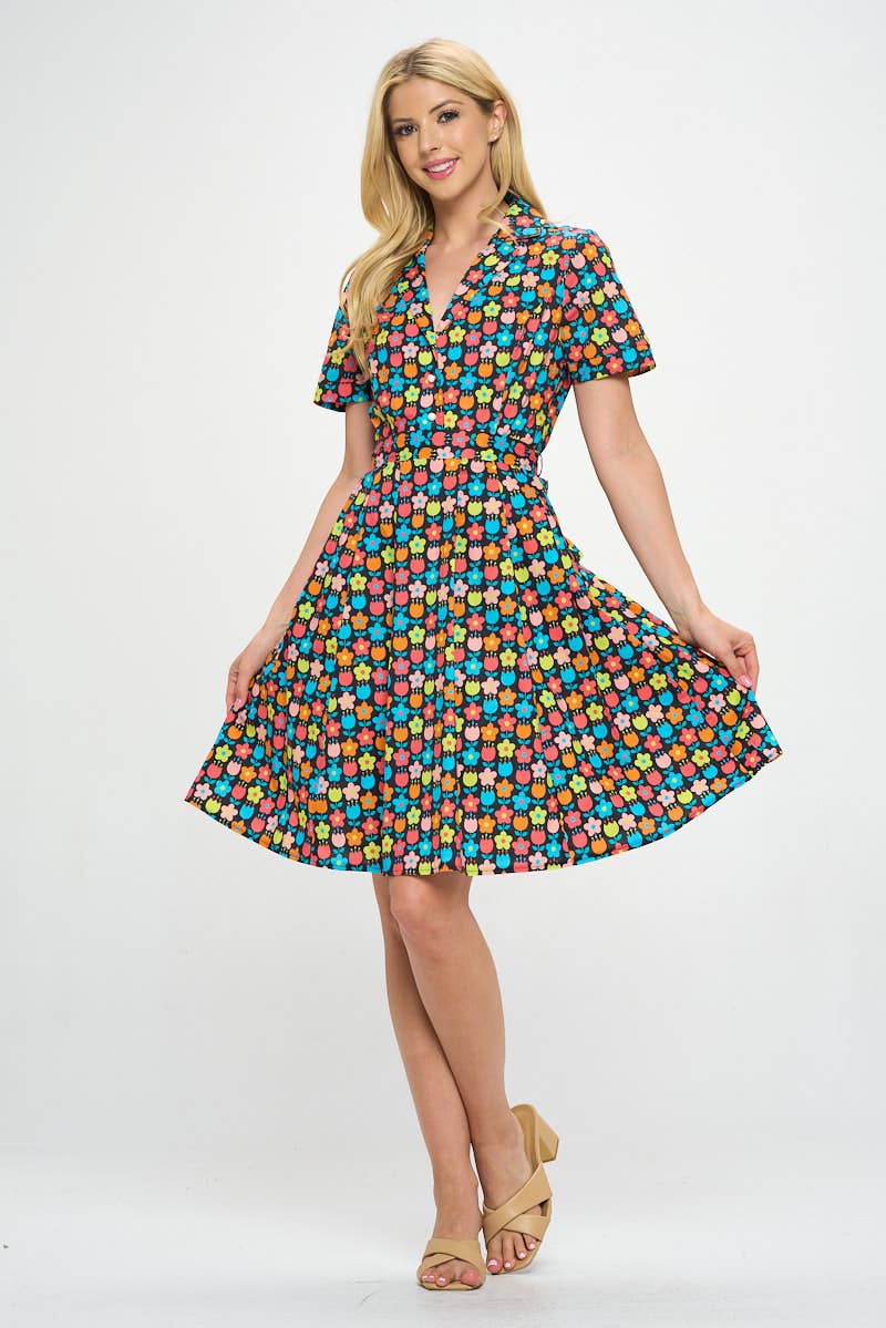 Princess Petals | Colourful Flower Print Cotton Dress