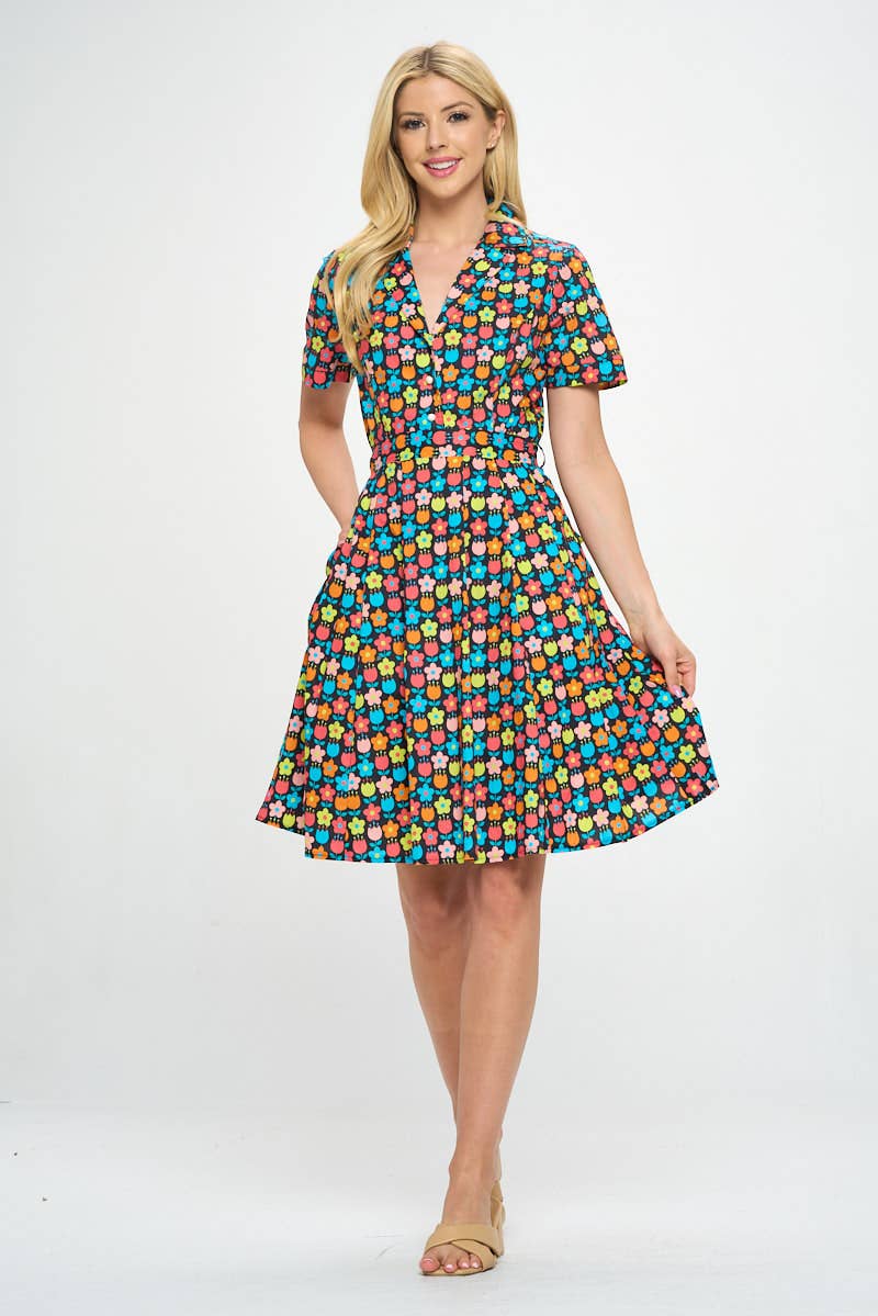 Princess Petals | Colourful Flower Print Cotton Dress