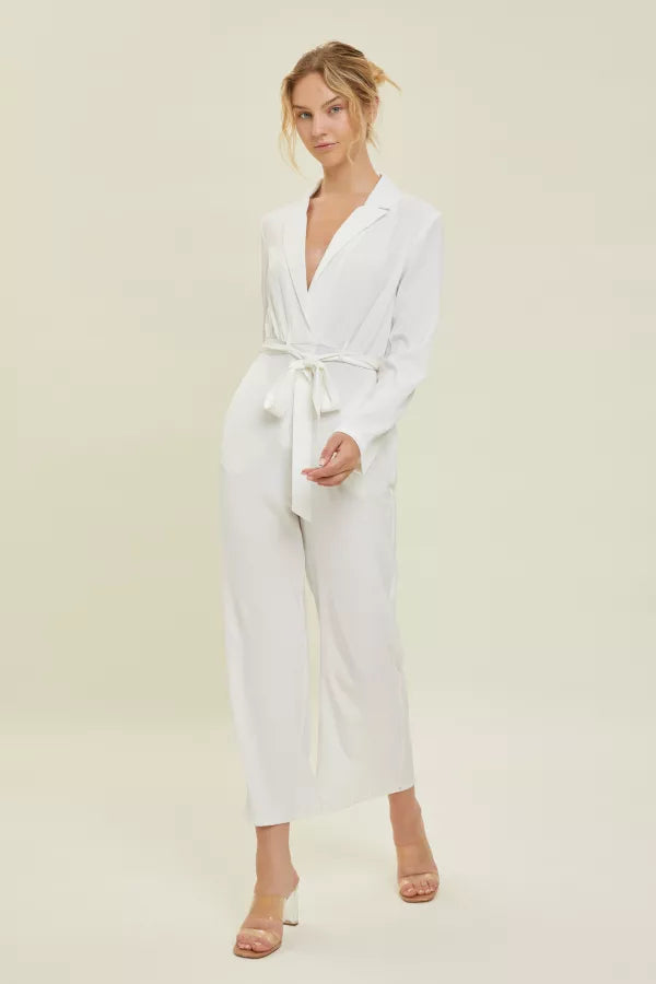 Love Me Tender | Deep V-Neck Romper With Waist Self Tie | White *FINAL SALE*