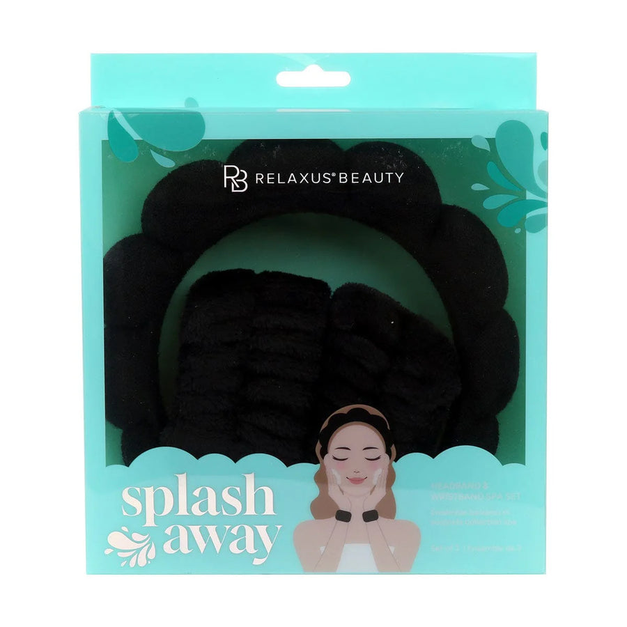 Splash Away | Headband, Scrunchie and Wristband Spa Set | Black