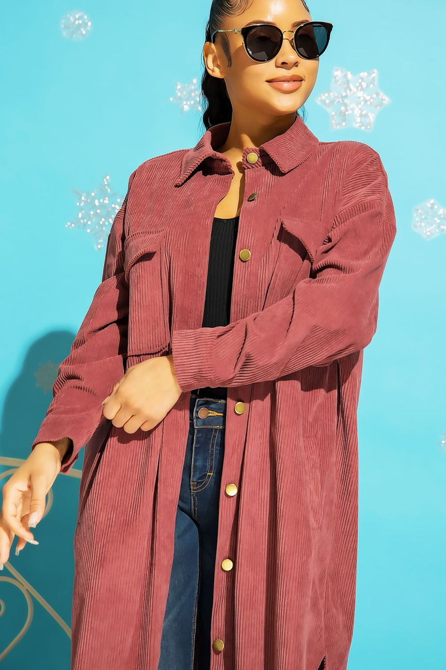 Cabin in the Woods | Long Corduroy Button Down Jacket | Dusty Rose