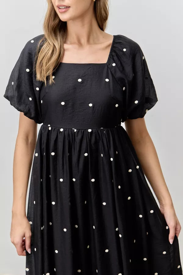 Bubble Breeze | Embroidered Dot Midi Dress | Black