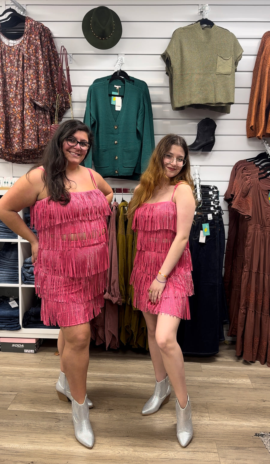 Shake It Off | Rhinestone Suede Fringe Mini Skirt | Fuchsia