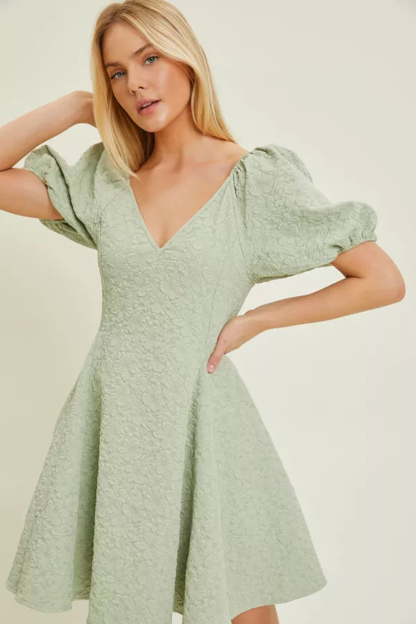 Olivia | Textured Woven Dress with Cut Out Back | Sage