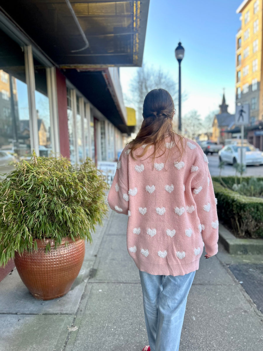 Toula | All Over Heart Sweater Cardigan | Pink