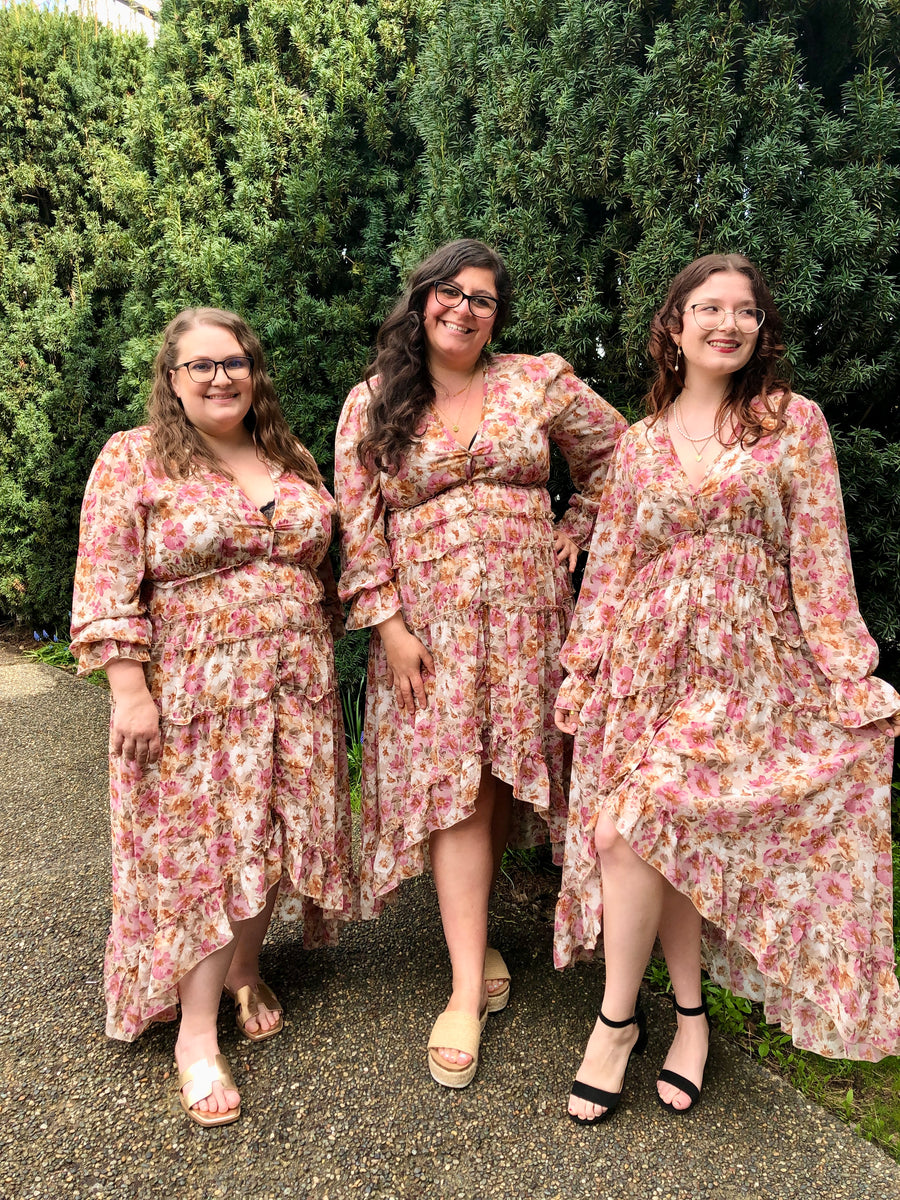 Dreamy Meadow | Bohemian Floral High Low Maxi Dress | Dusty Rose