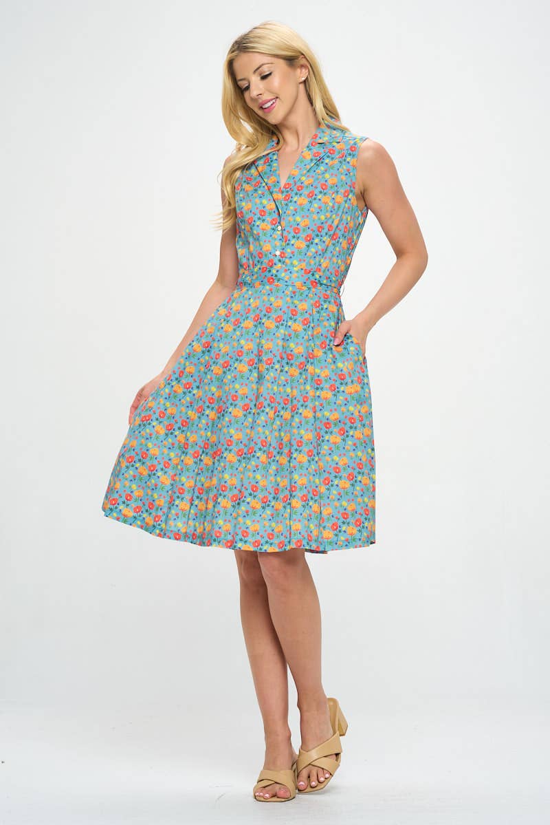 Sorrento | Sleeveless Flower Print Cotton Dress