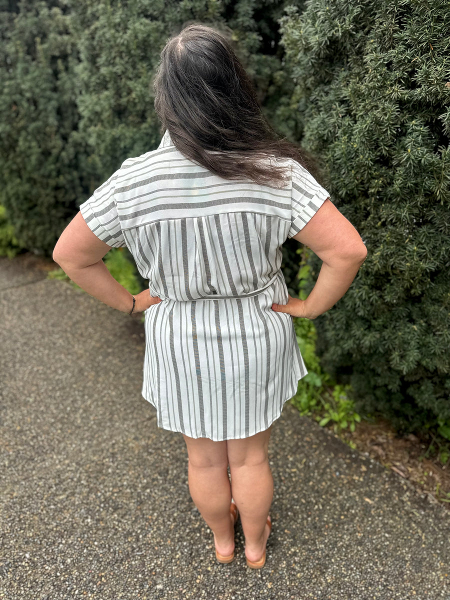 Mary | Collared Short Sleeve Belted Shirt Dress | Khaki