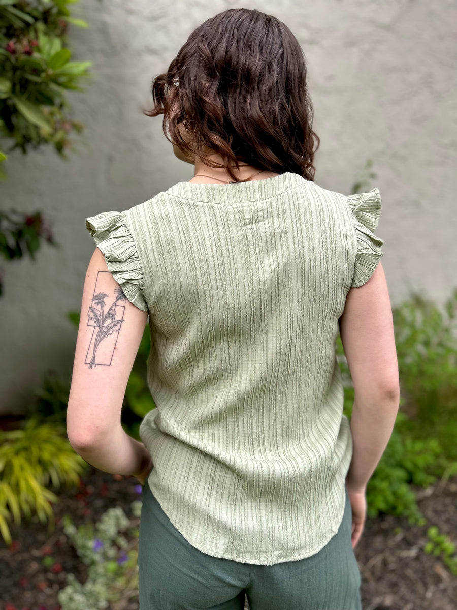 Ophelia Lace Trim Crinkle Blouse | Light Olive