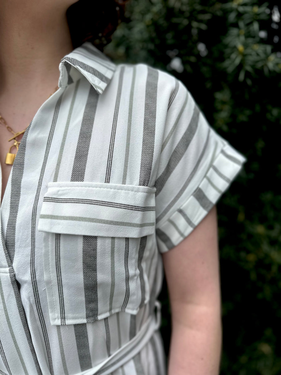Mary | Collared Short Sleeve Belted Shirt Dress | Khaki
