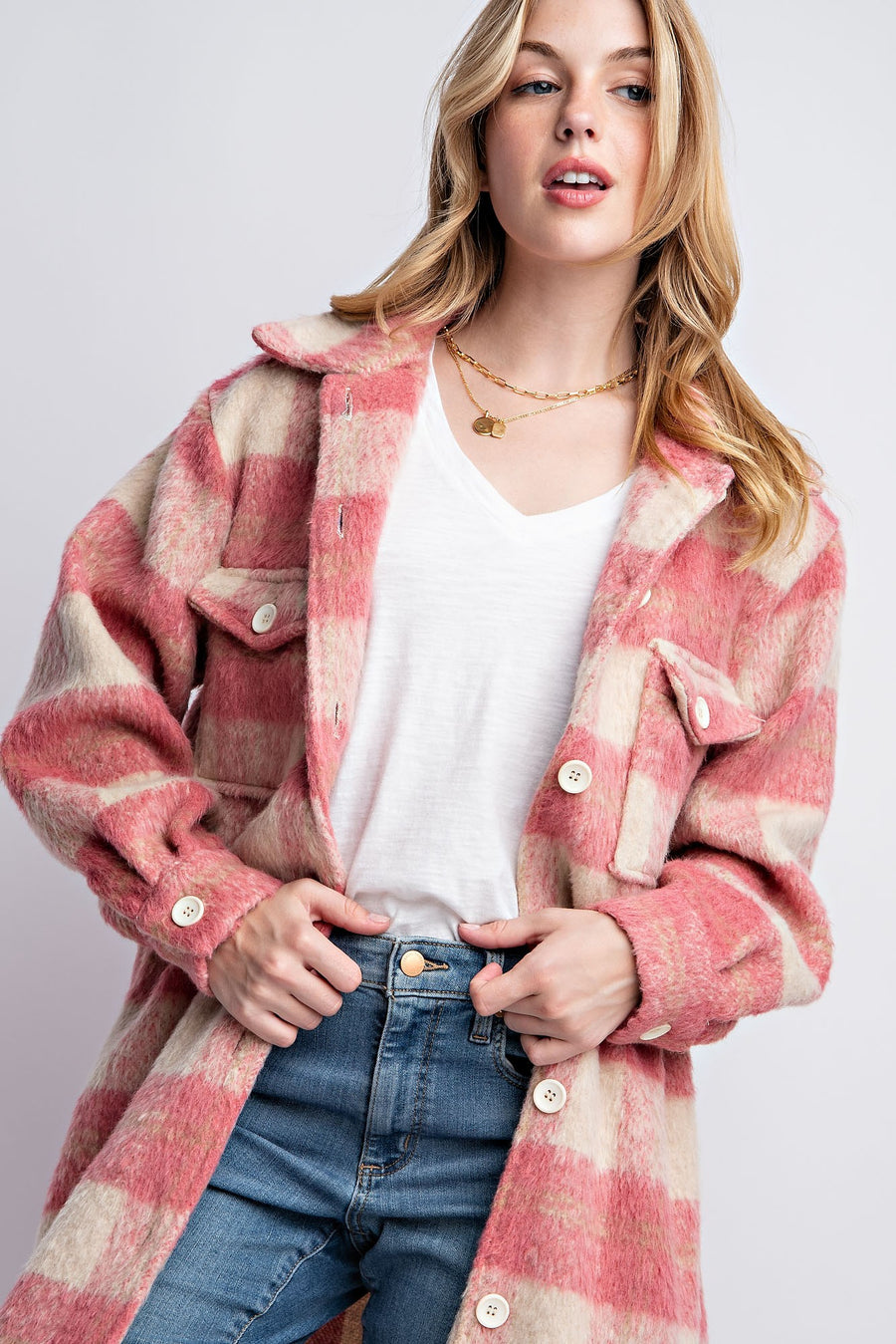 Adanac Shores | Oversized Plaid Jacket | Pink