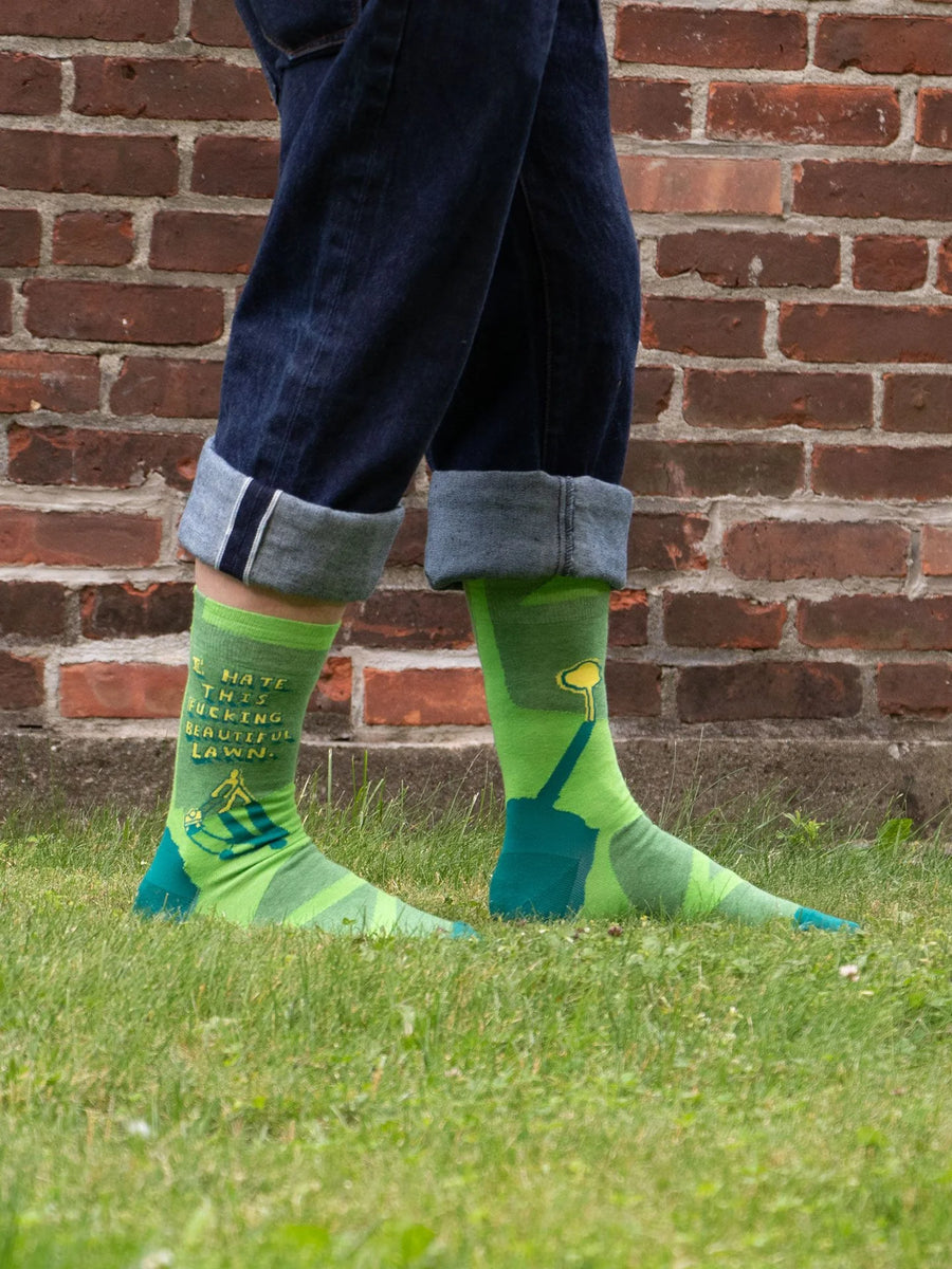 I Hate This F*cking Beautiful Lawn | Men's Crew Socks | Blue Q