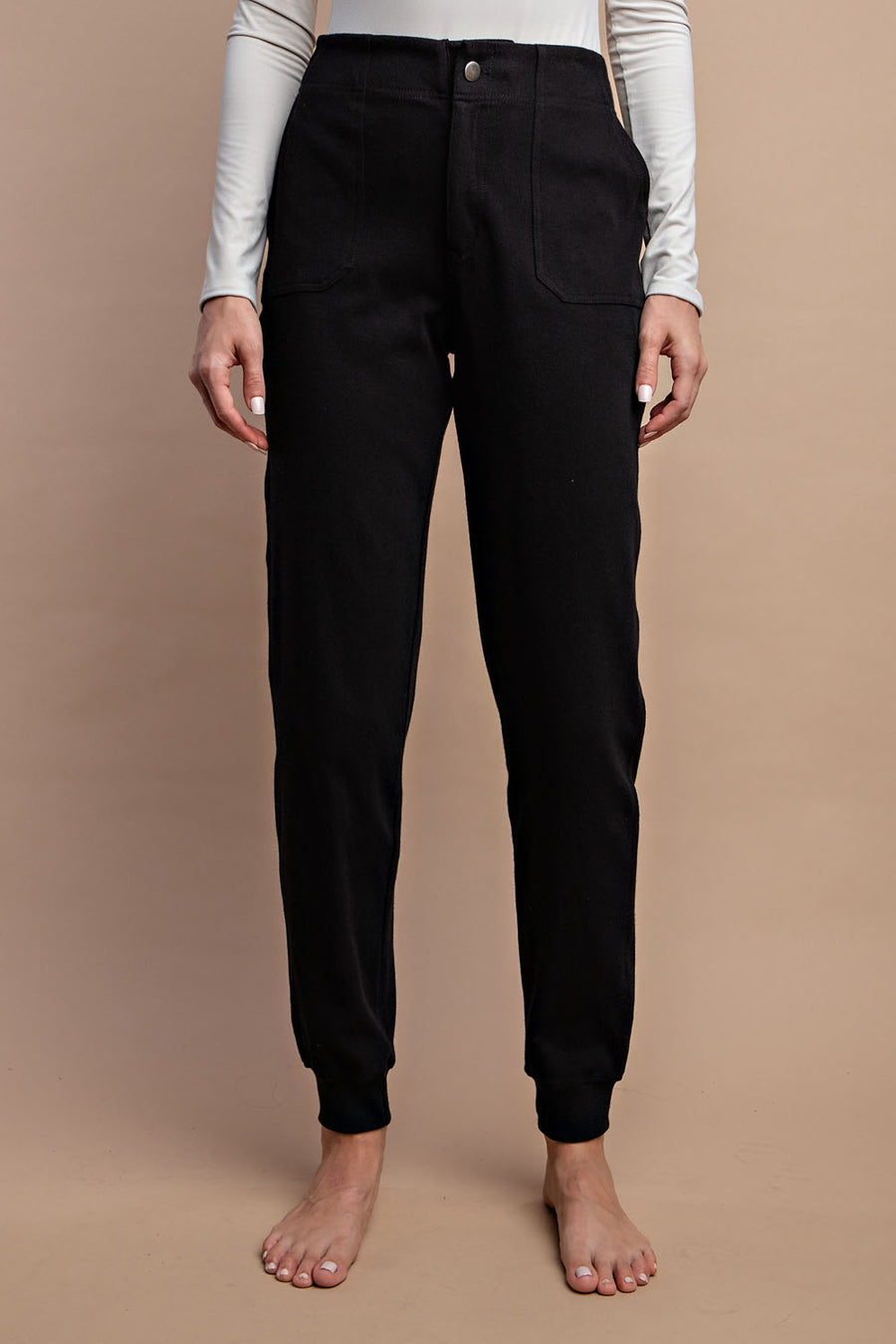 Cathy | Cotton Stretch Twill Jogger Pants | Black