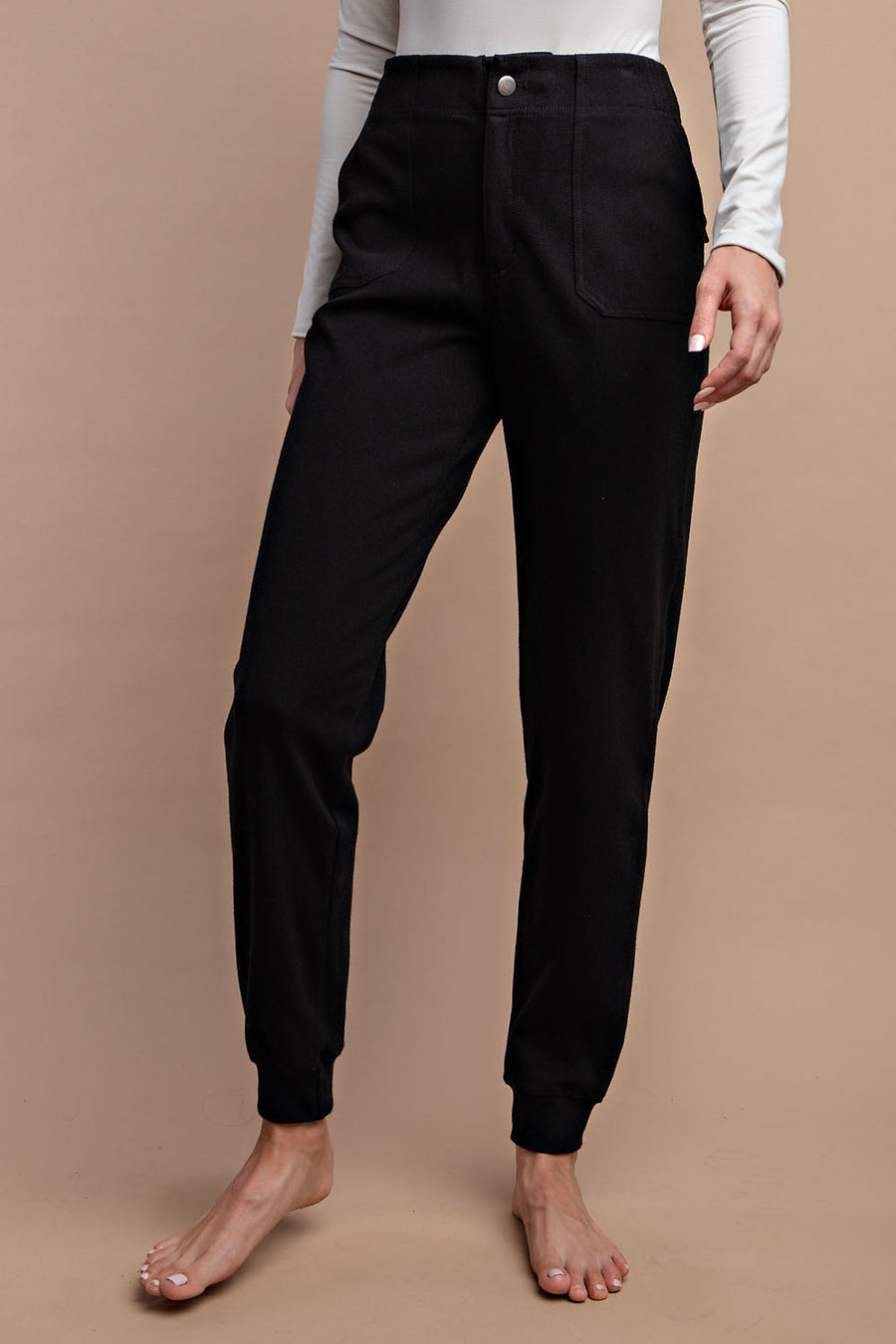 Cathy | Cotton Stretch Twill Jogger Pants | Black