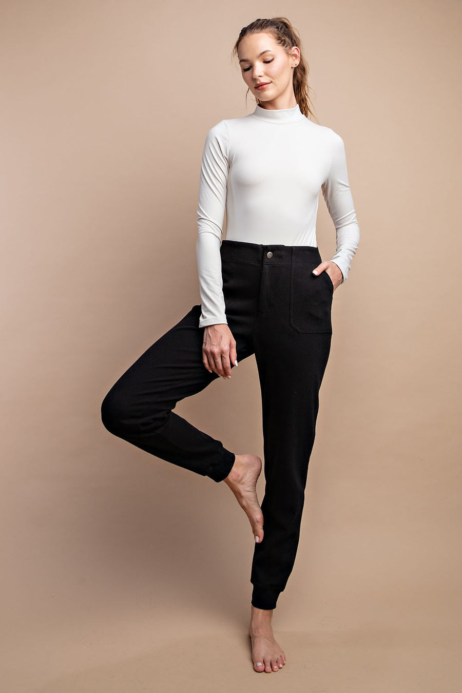 Cathy | Cotton Stretch Twill Jogger Pants | Black