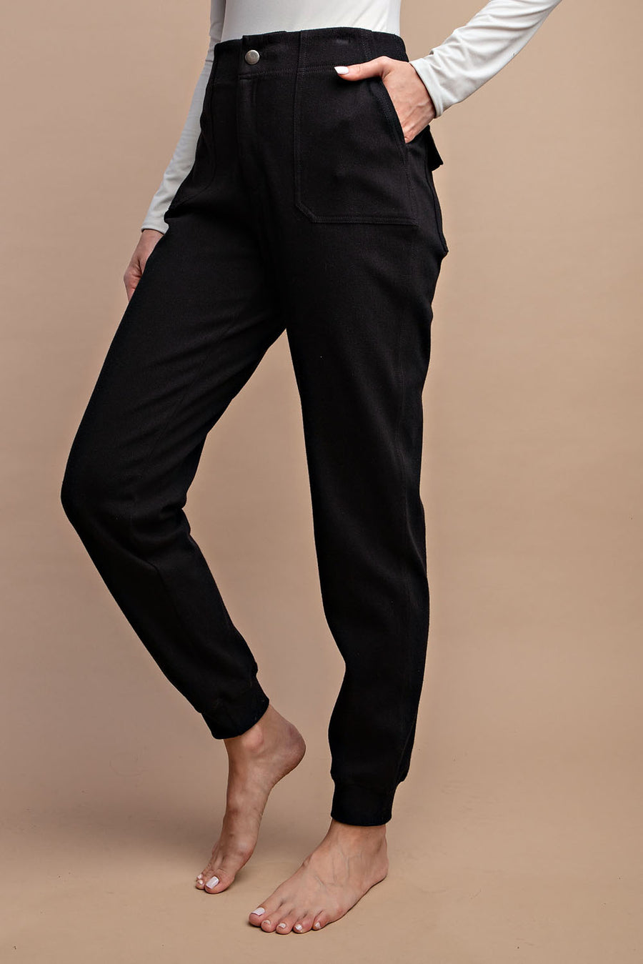 Cathy | Cotton Stretch Twill Jogger Pants | Black