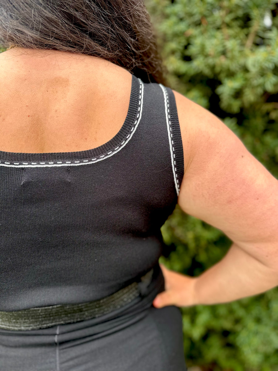 Lottie Contrast Line Stitch Detail Knit Tank | Black