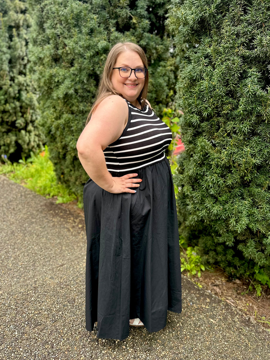 Emilia | Cotton Maxi Dress With Knit Top | Black