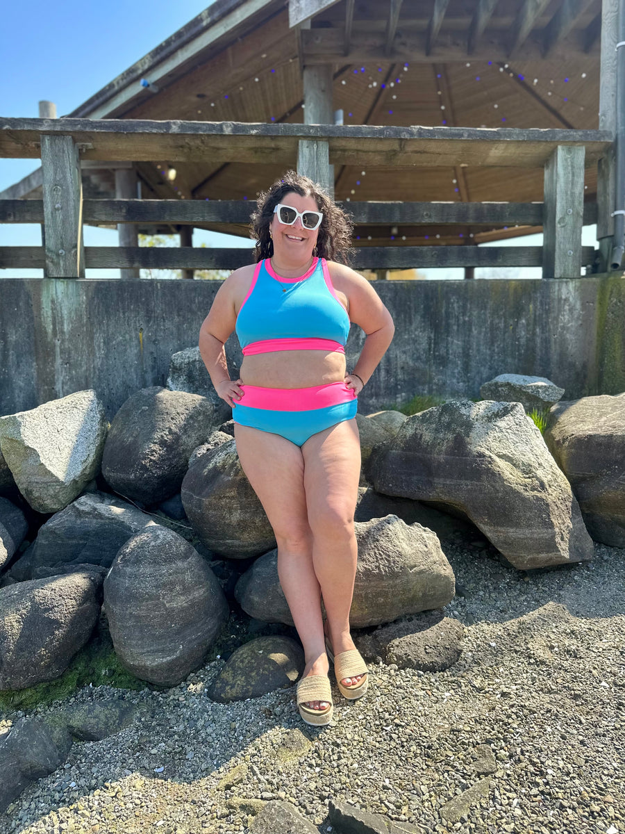 Bali Beach | Two Piece Swimsuit | Blue & Pink
