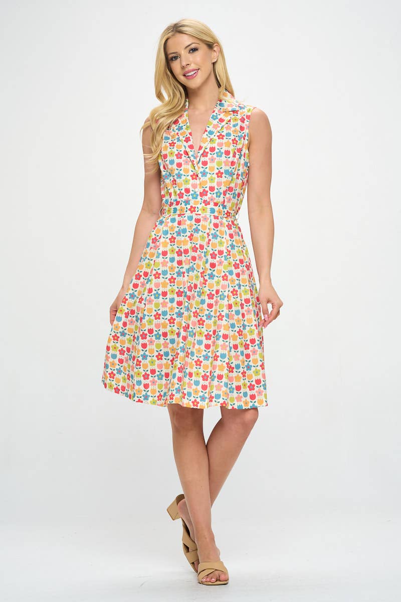 Petal Perfection | Sleeveless Flower Print Cotton Dress