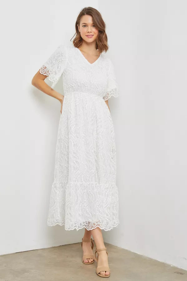 Megan | Embroidered Maxi Dress | Off White