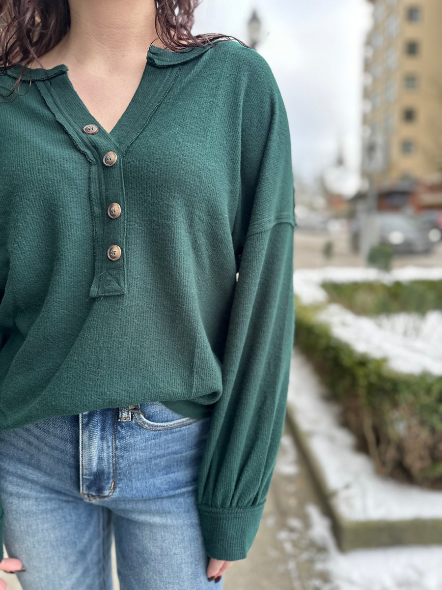 Brandy V Neck Long Sleeve Knit Top | Hunter Green