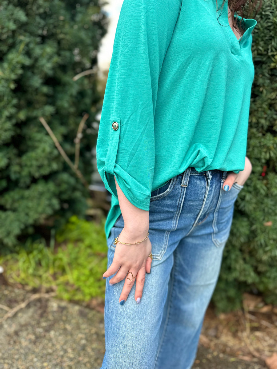 Lizzy | 3/4 Sleeve Top | Emerald