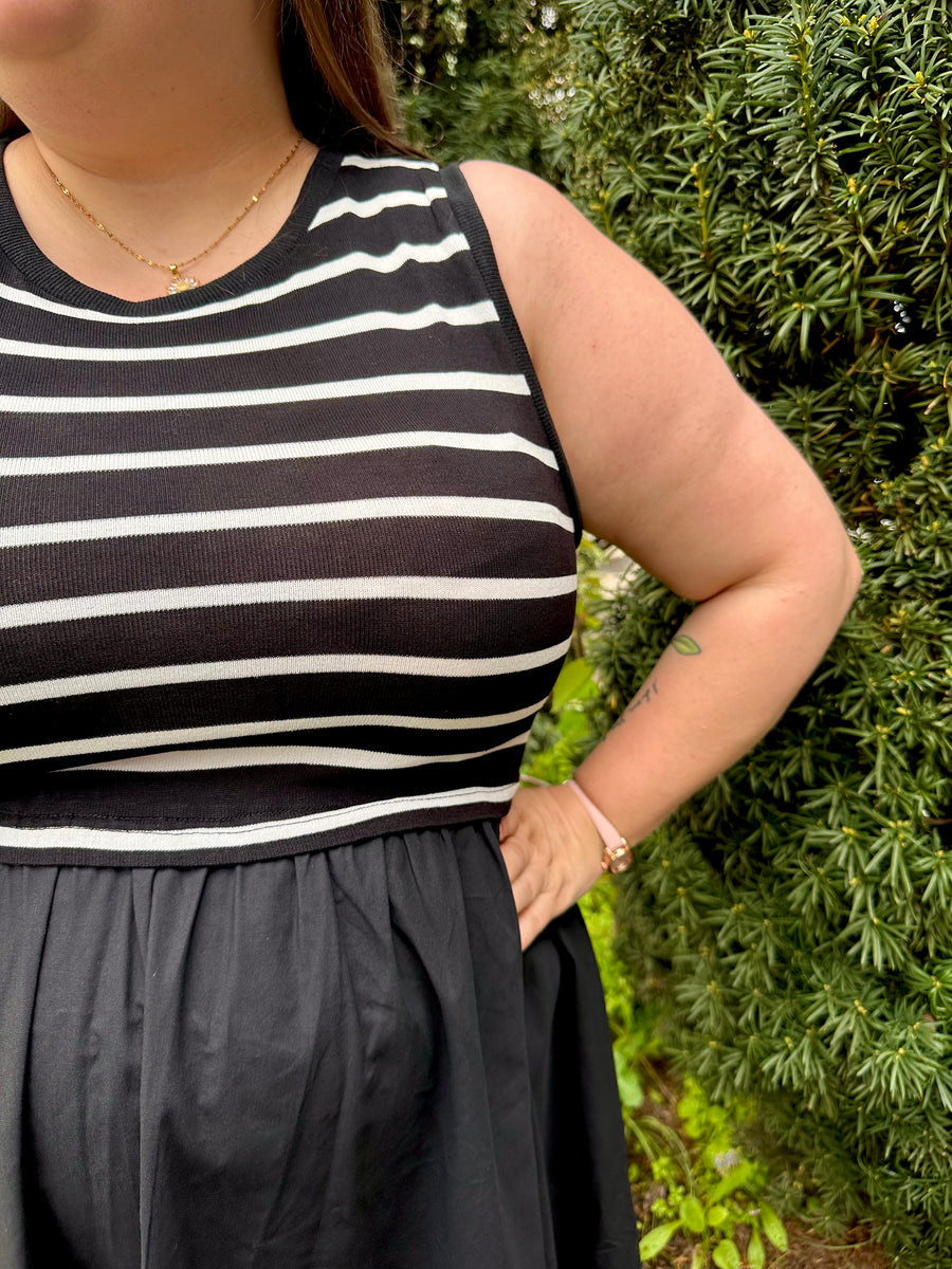 Emilia | Cotton Maxi Dress With Knit Top | Black