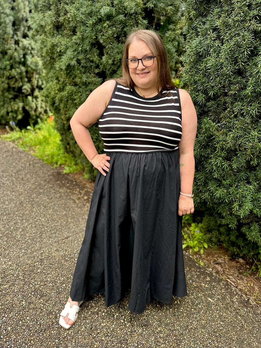Emilia | Cotton Maxi Dress With Knit Top | Black