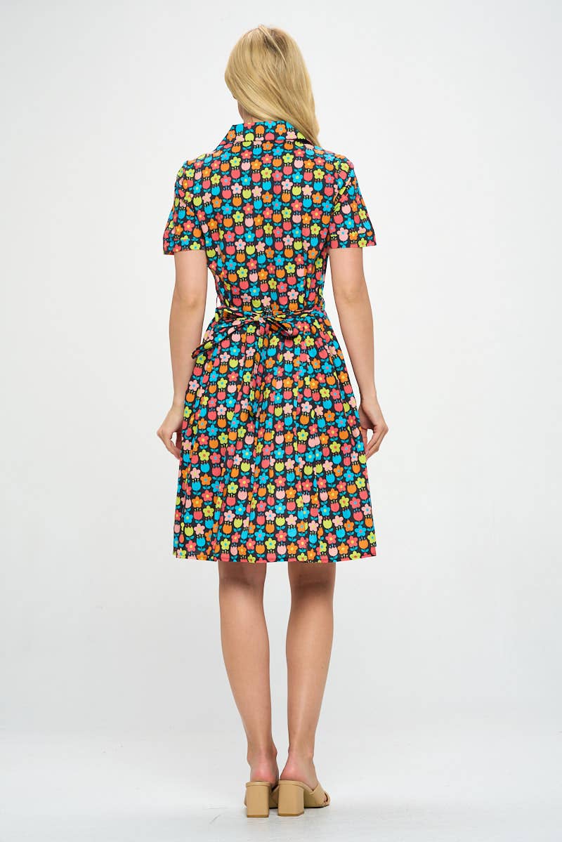 Princess Petals | Colourful Flower Print Cotton Dress