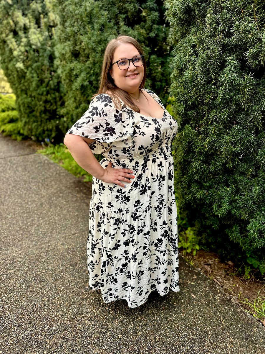Fiore Bella | Floral Short Sleeve Midi Dress | Cream