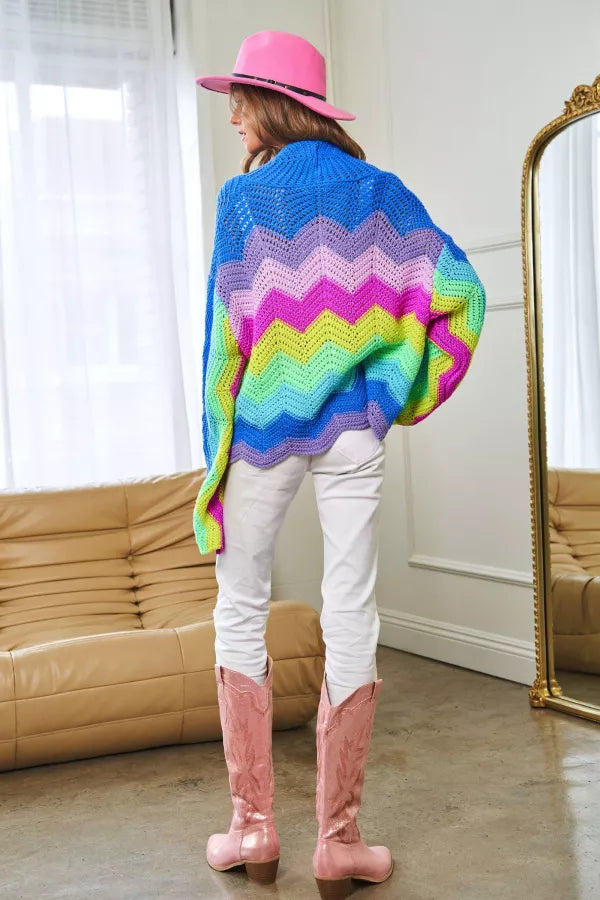 Far Out | Rainbow Wavy Knit Sweater Cardigan
